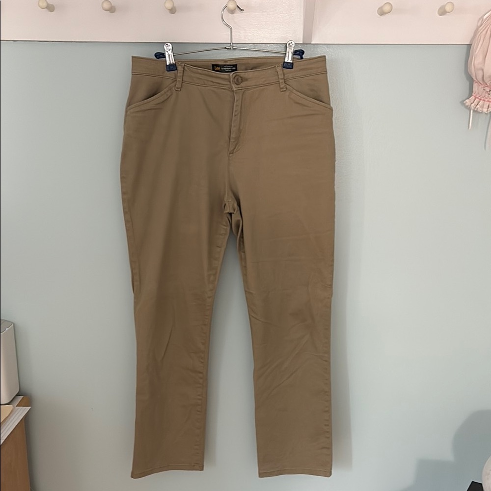Khaki Straight-Leg Pants